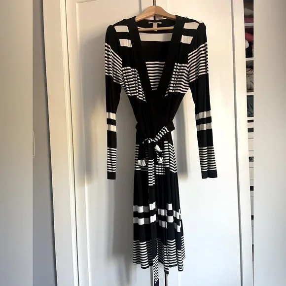 Banana Republic Dresses Banana Republic Black And White Striped Wrap Dress Size Small Poshmark